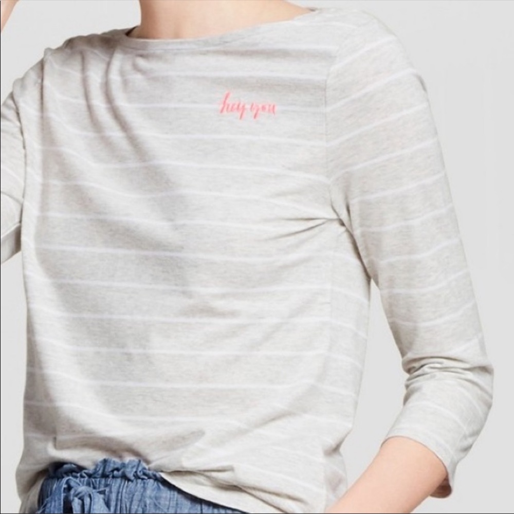 A New Day Size L Hey You Gray Striped Top NWT